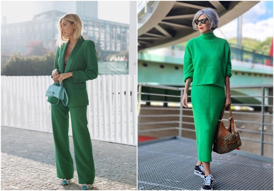 Conjunto de sapatos e acessórios de roupas femininas verde e